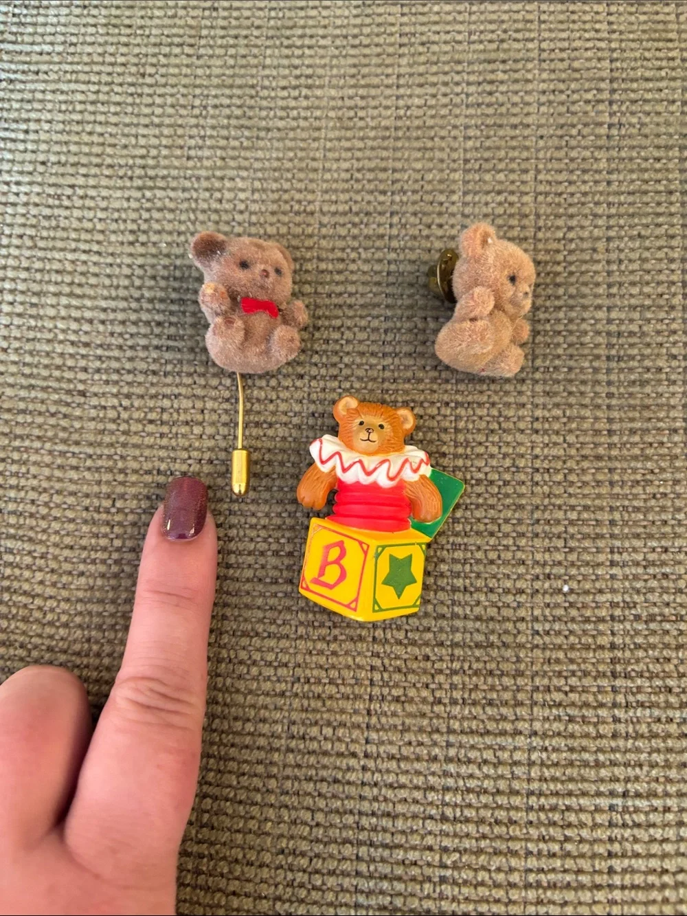 Brown Teddy Bear Toy Pin Set with Jack-in-the-Box Bear - Jewelry